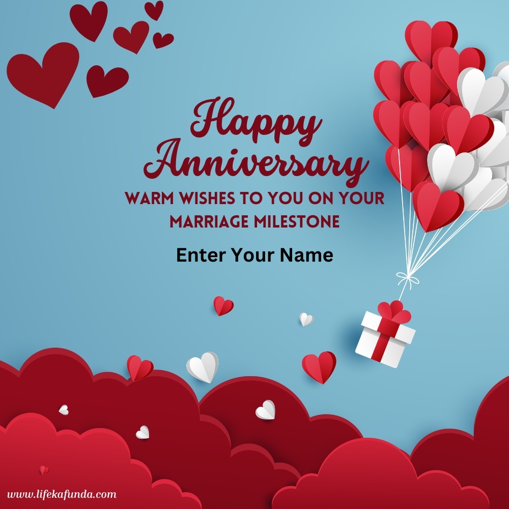Blue Red Modern Happy Anniversary Card