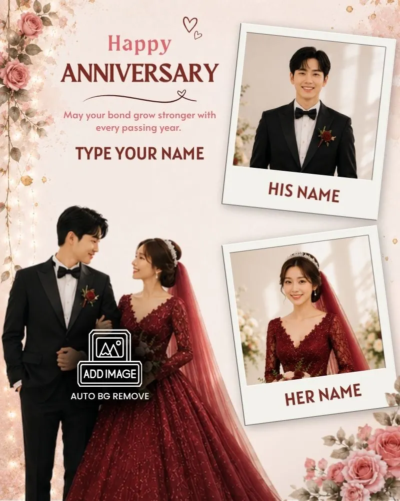 Happy Anniversary Photo Frame with Name Edit and Auto BG Remove
