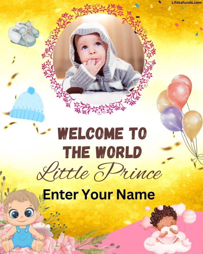 Colorful welcome wishes card for baby boy with photo 