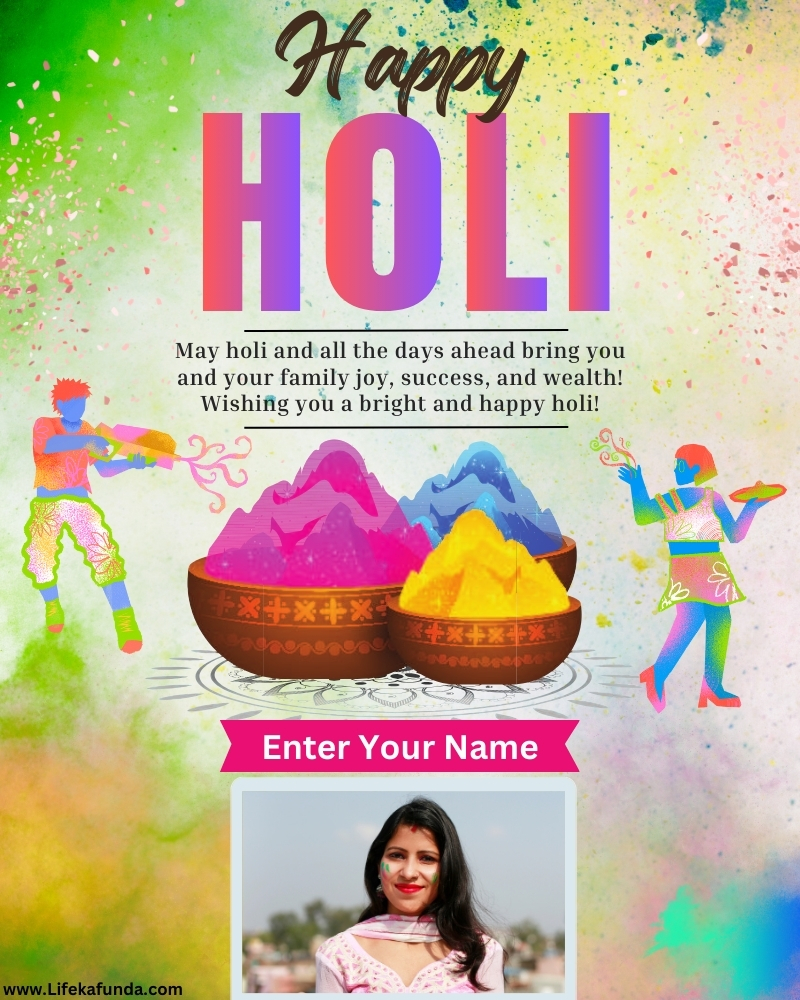 Download Free Holi Wishes Card with Name and Photo