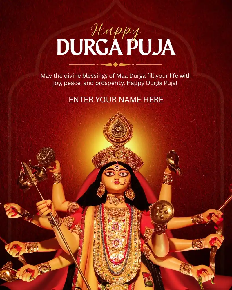 Durga Puja Greeting Card with Maa Durga Idol and Custom Name