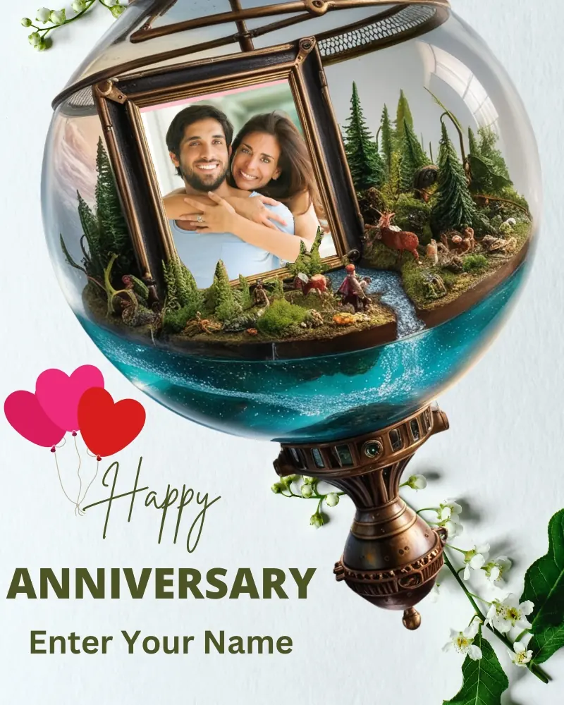 Create Unique Happy Wedding Anniversary Greeting Card with name and photo