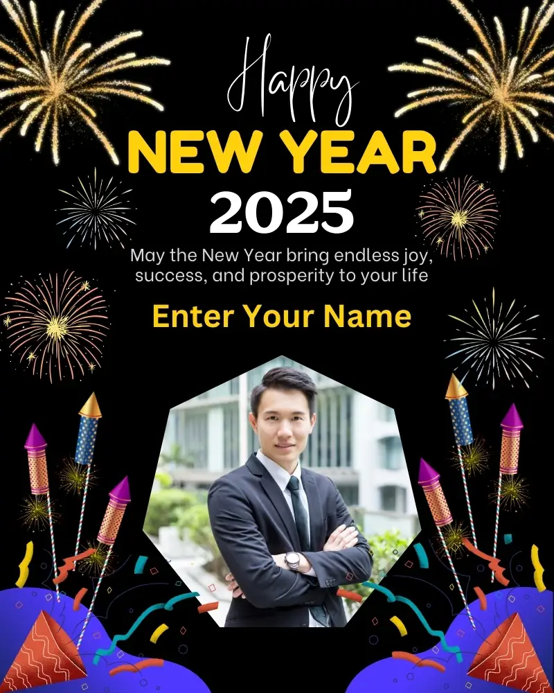 Custom New Year Greeting Card with Name and Photo Edit