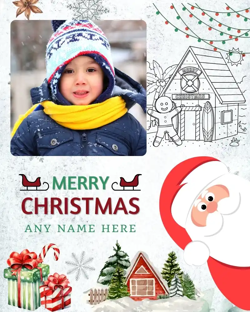 Make Unique Merry Christmas Wishes Card with Photo and Name