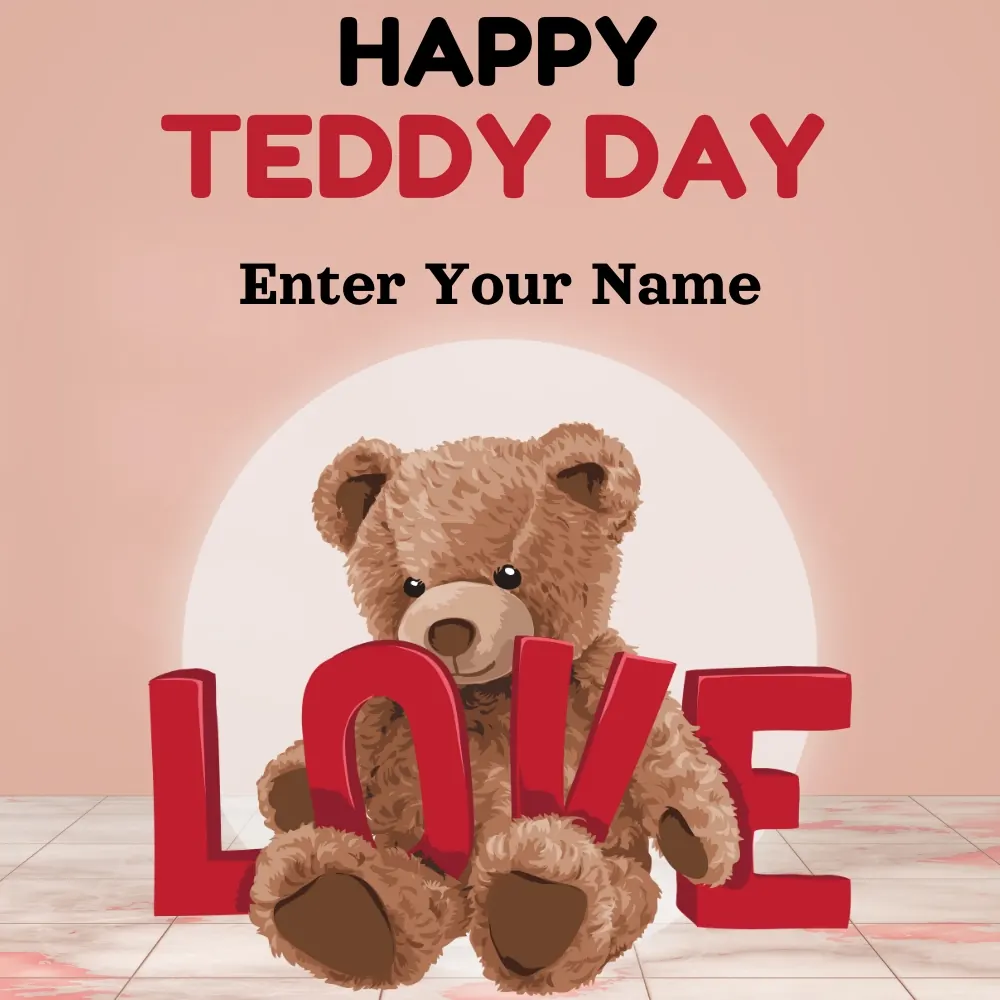 Cute Happy Teddy Day Card with Name Edit