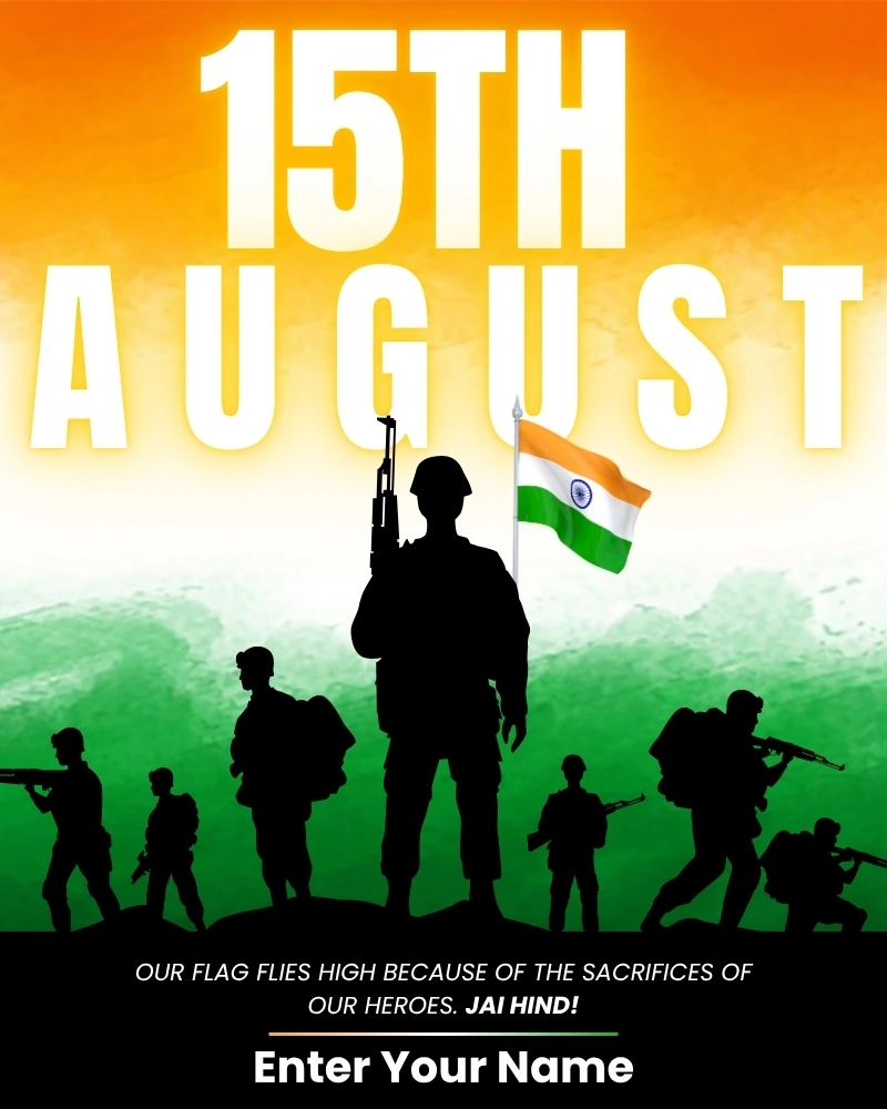 Customized Attractive 15th August Independence Day Card with soldier