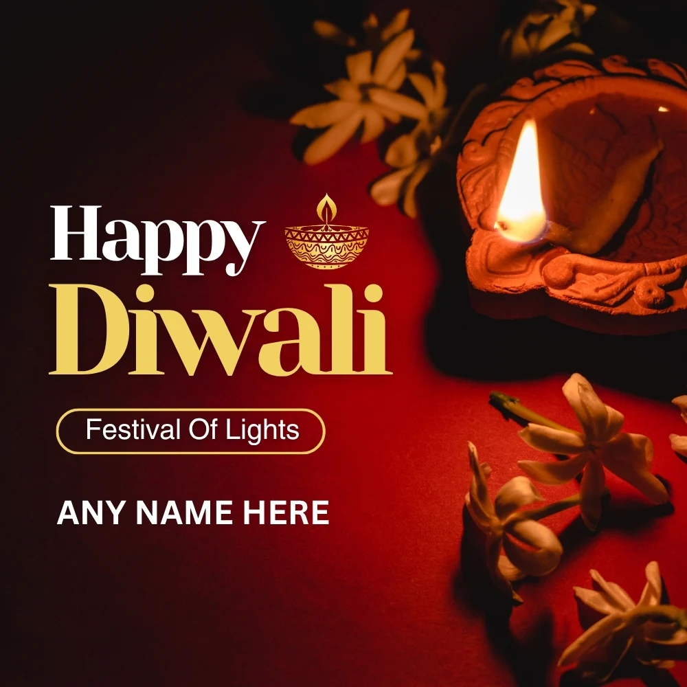 Customized Happy Diwali Greeting Card with Oil Lamp and Name Edit 