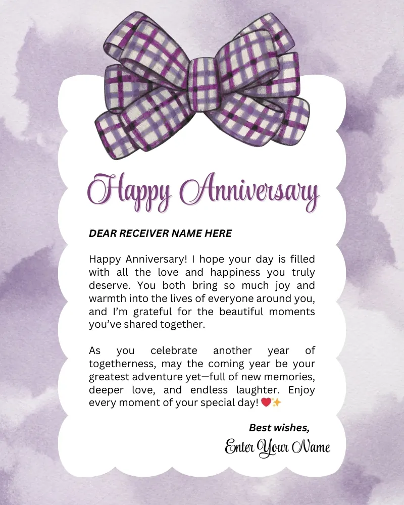 Personalized Anniversary Message Card with Sender and Receiver Name Edit