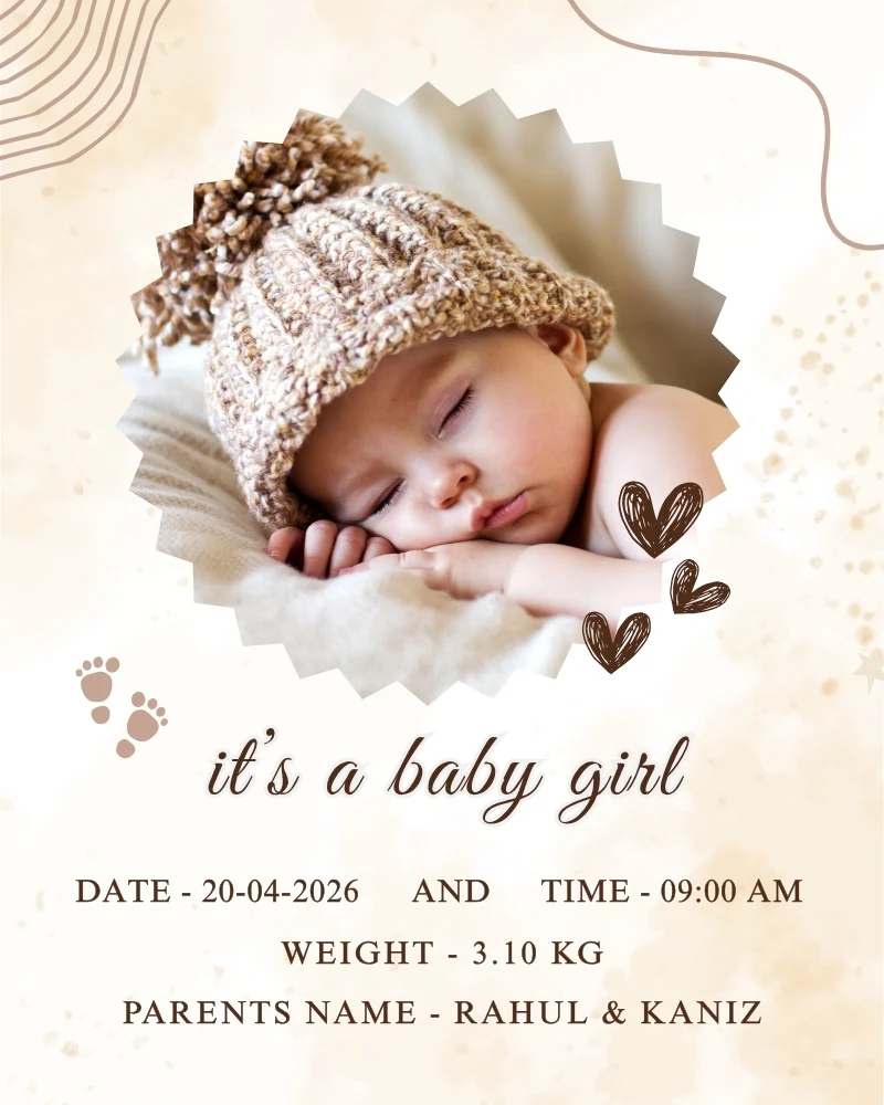 Newborn Baby Girl Announcement Poster with Photo and Birth Details