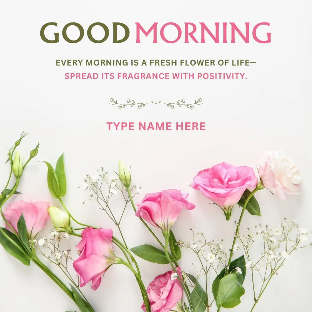 Beautiful Good Morning Wishes Card with Pink Flowers and Custom Name Edit