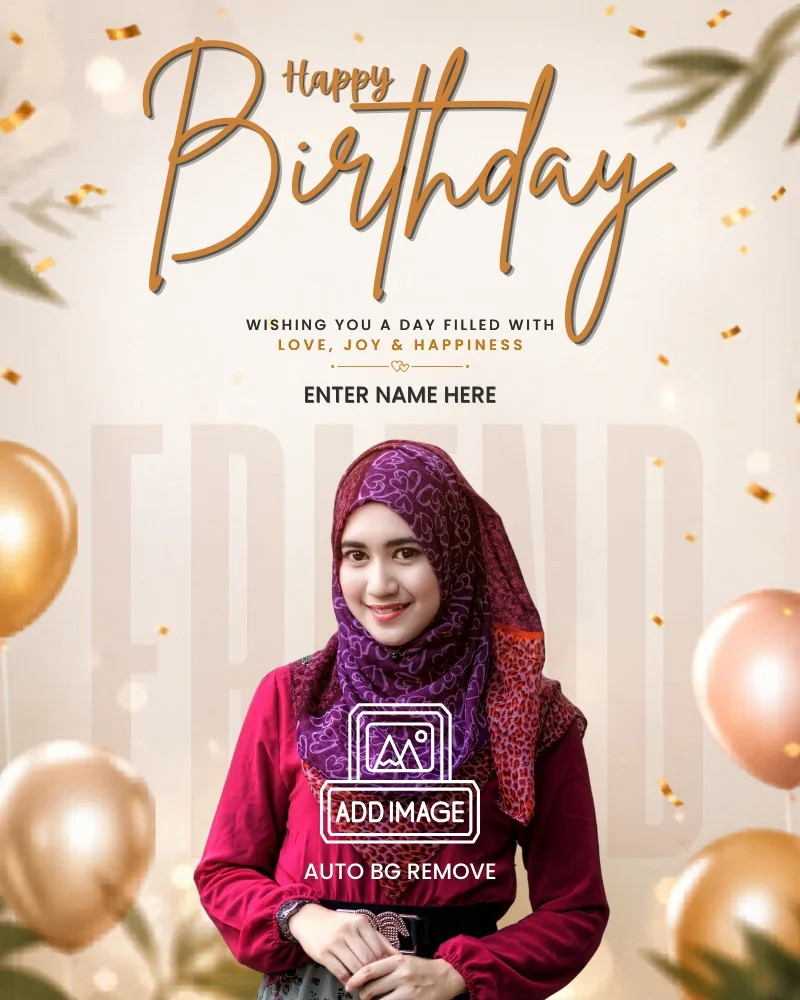 Happy Birthday Photo Card with Auto Background Remove and Name Edit