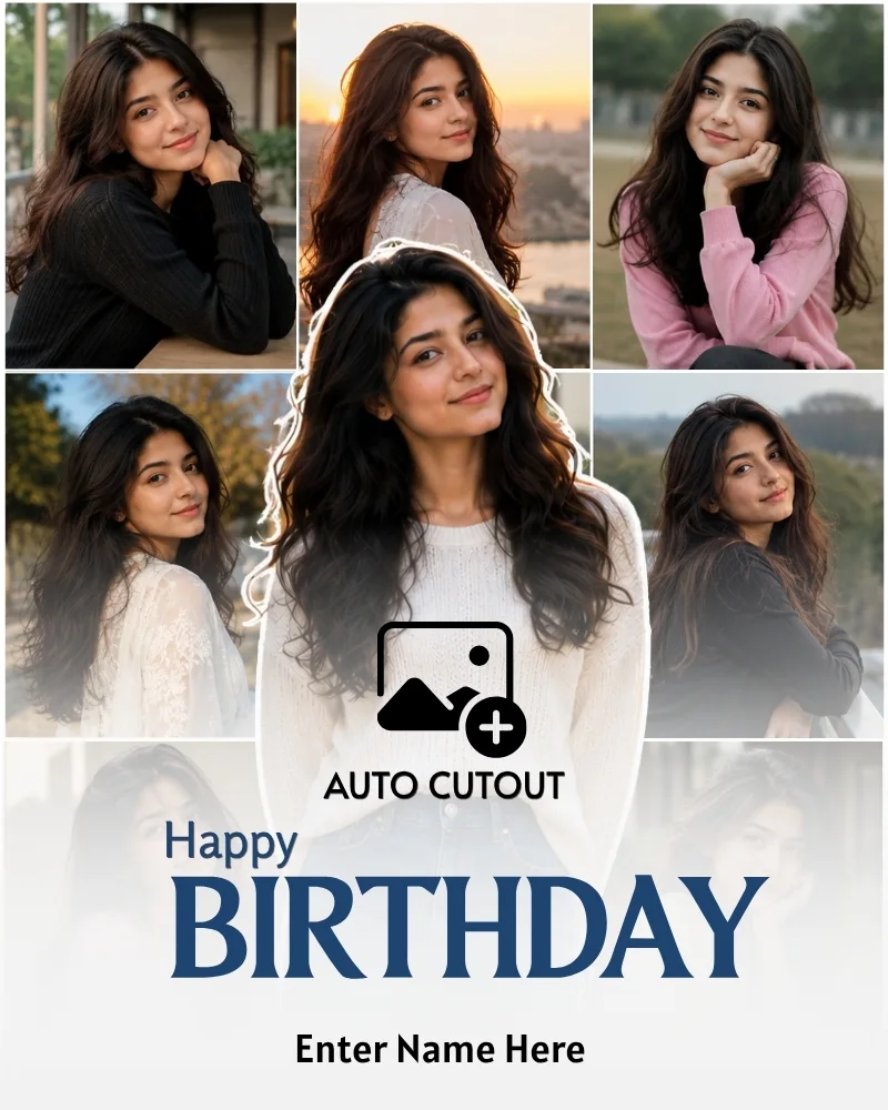 Happy Birthday Photo Collage Frame with Name Edit and Auto Background Remove