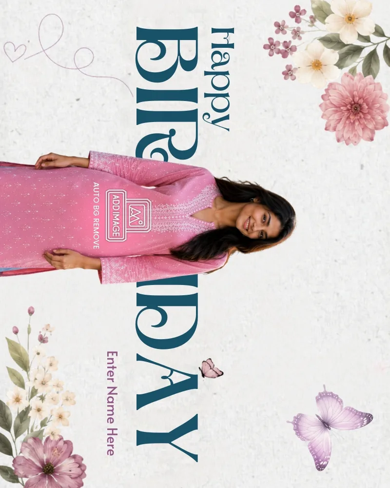 Aesthetic Happy Birthday Wishes Card with Name Edit and Auto Background Remove