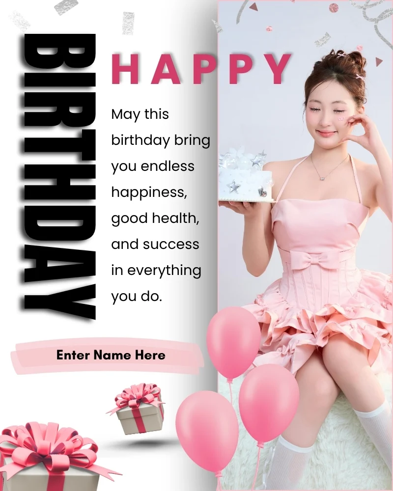 Create Happy Birthday Wishes Card with Name and Photo Online