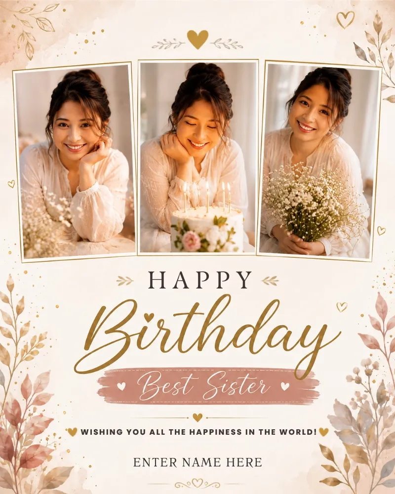 Sister Birthday Wishes Image with Name and Photo Upload Feature 