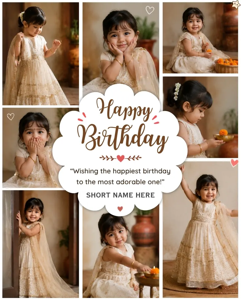 Aesthetic Birthday Photo Collage Template with Custom Name Edit 