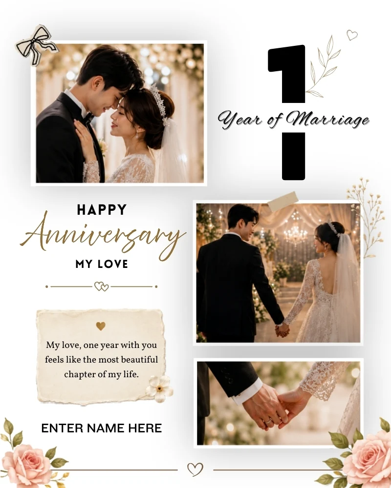 1st Marriage Anniversary Wishes Card with Name & Photo Edit 