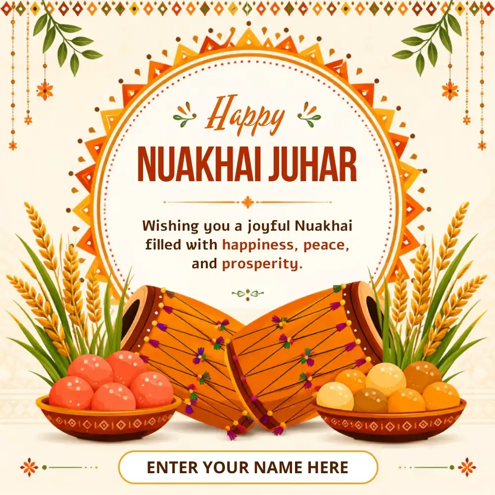 Traditional Happy Nuakhai Greeting Card with Custom Name