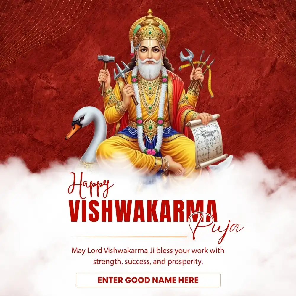 Editable Vishwakarma Puja Wishes Card with Name Option