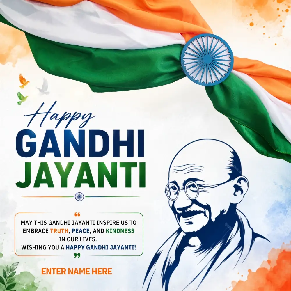 Gandhi Jayanti Tricolor Tribute Template with Custom Name