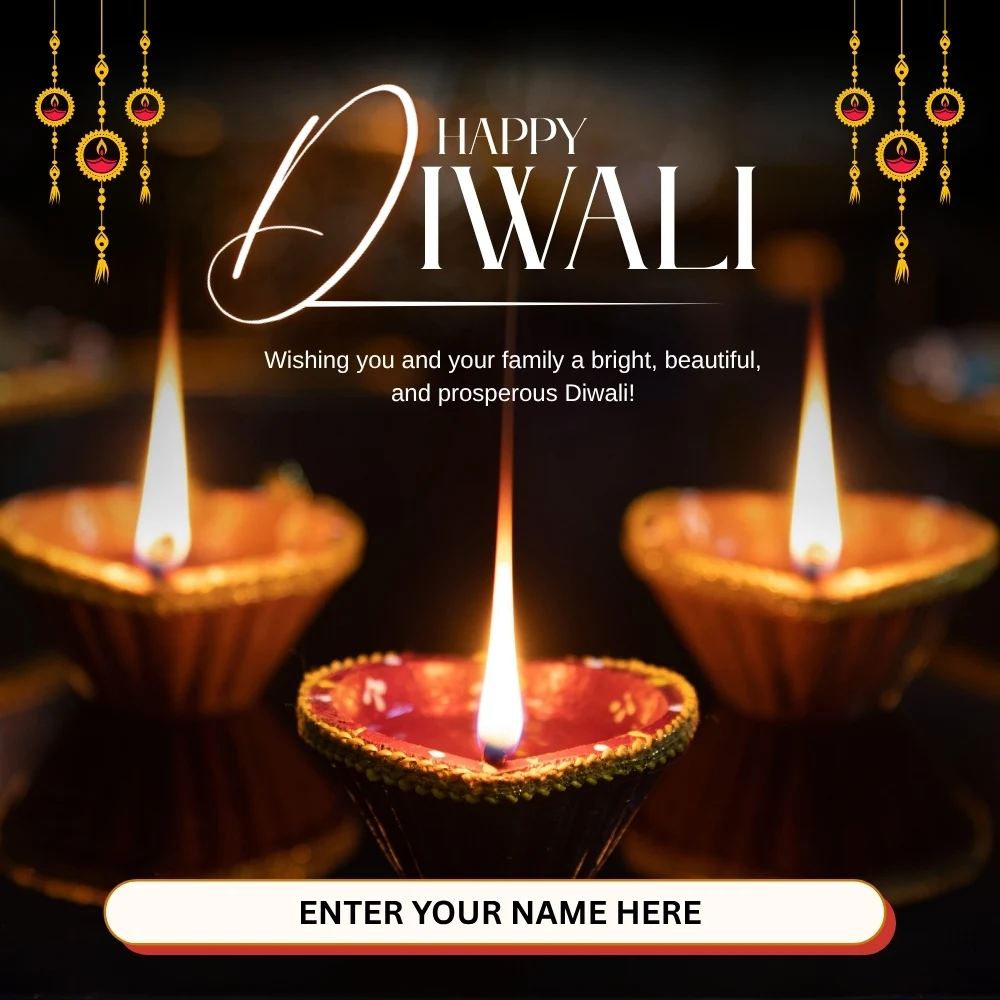 Glowing Happy Diwali Greeting Card with Editable Name