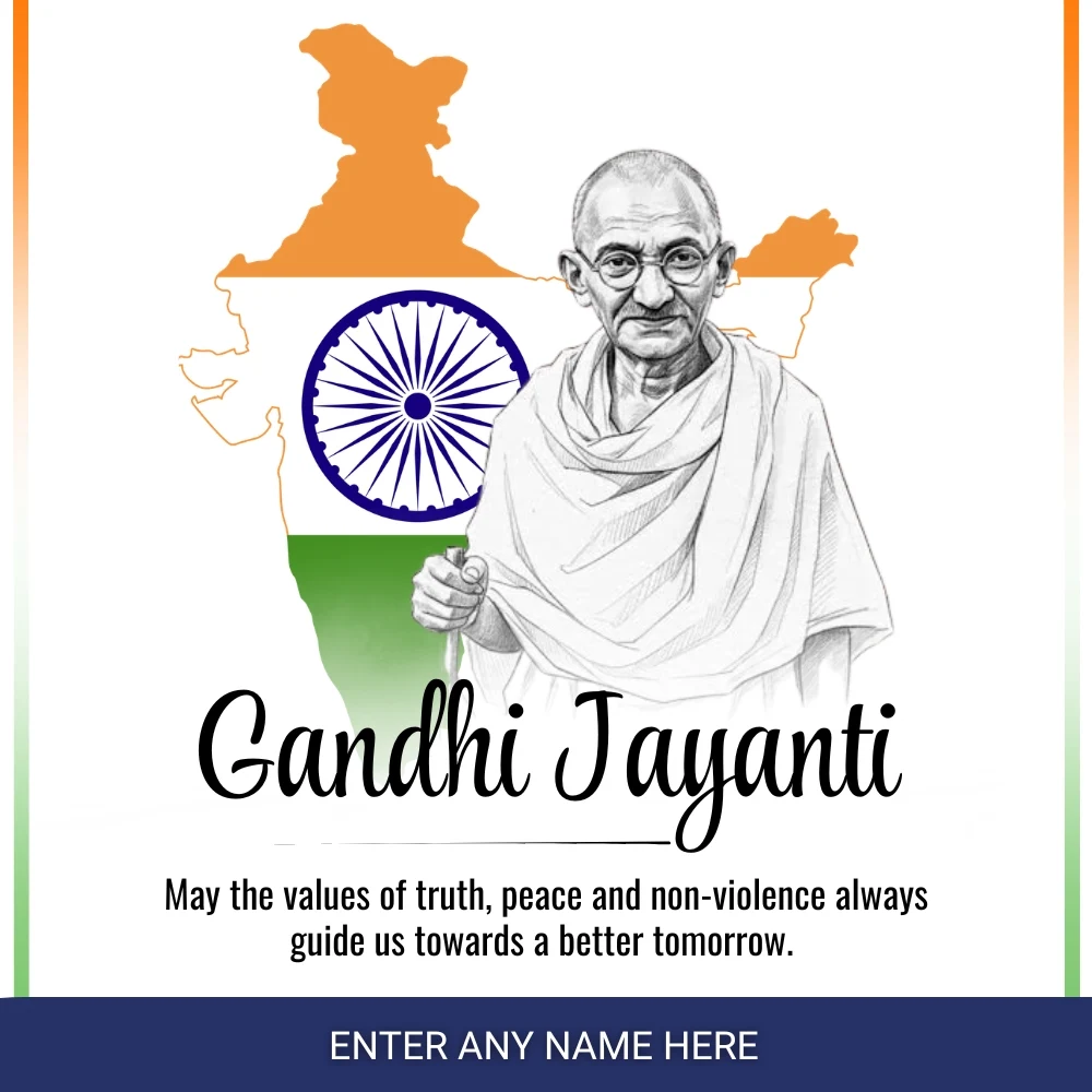 Latest Happy Gandhi Jayanti Greeting Card with Name Edit