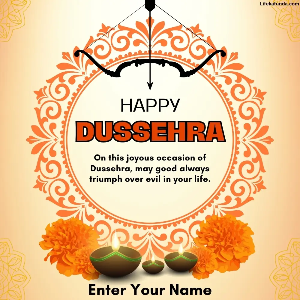 Vibrant Dussera wishes card with Name Editable feature