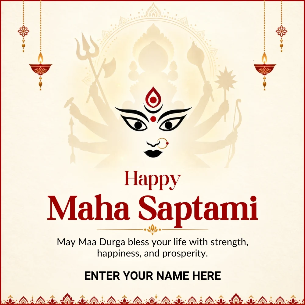 Happy Maha Saptami Greeting Card with Name Edit
