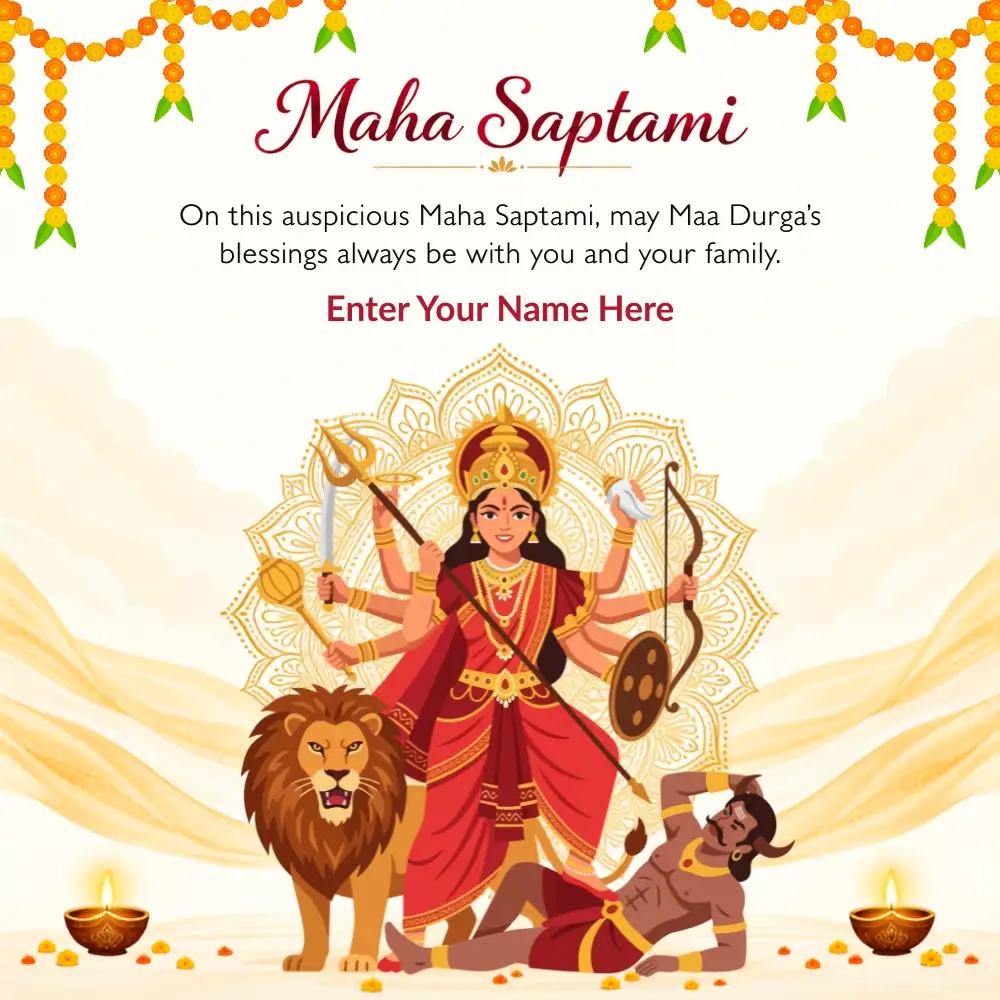 Best Happy Maha Saptami Wishes Card with Name