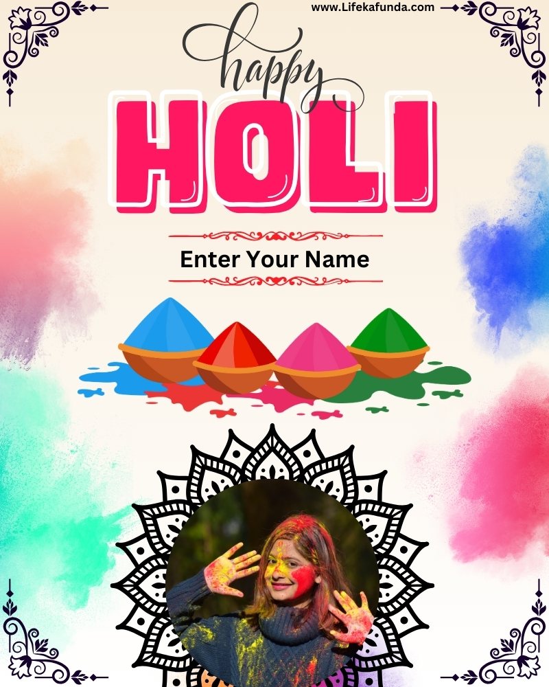 Name and Photo Editable Holi Wishes Card 2024