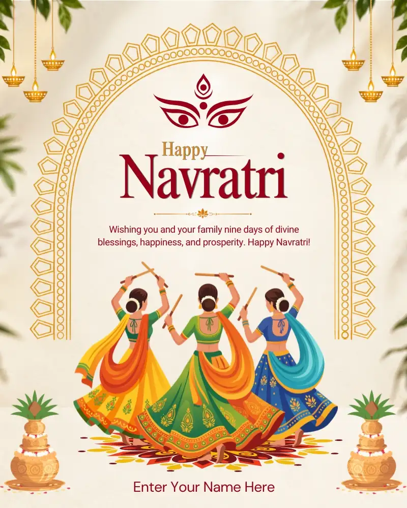 Navratri Greeting Card with Three Garba Dancers and Custom Name