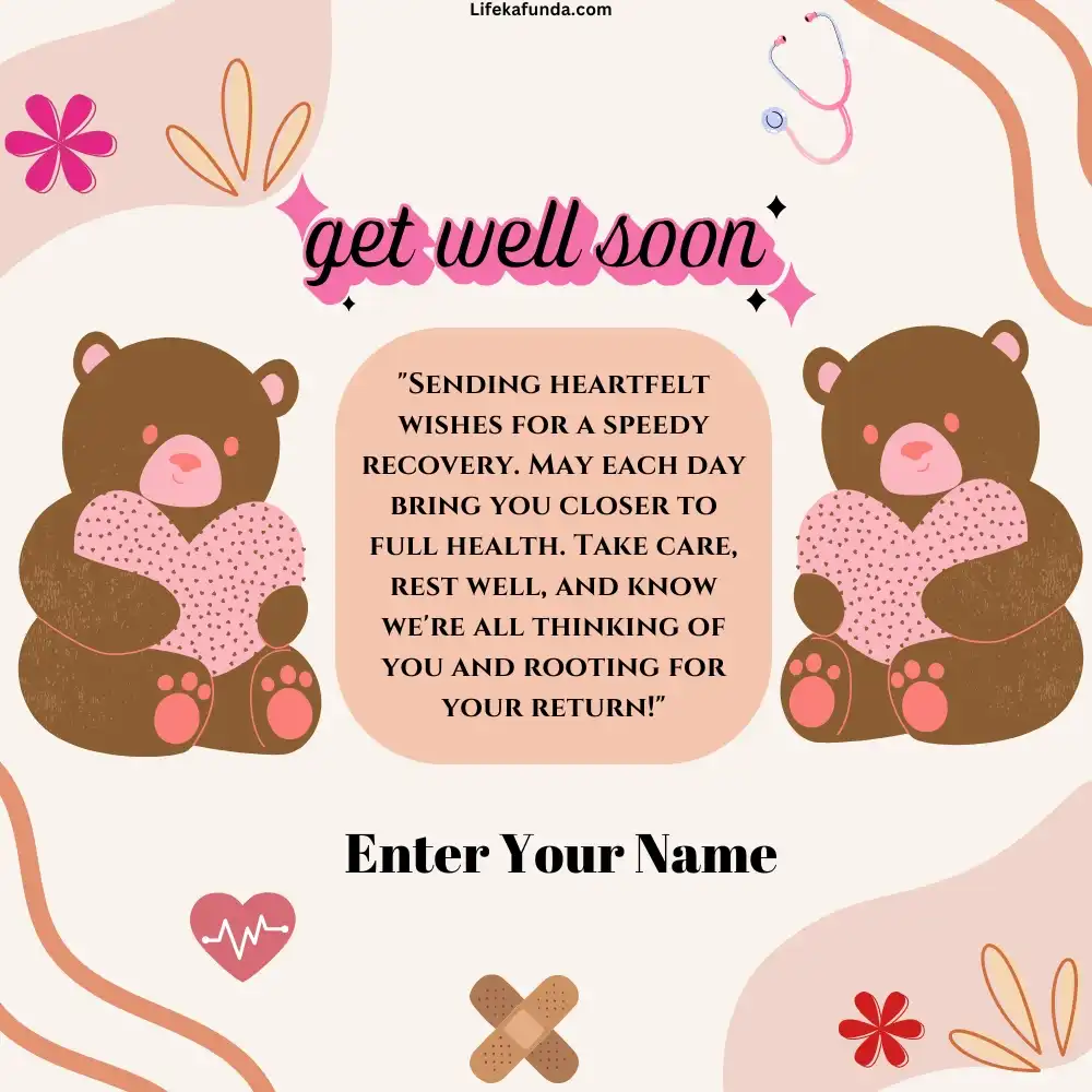 Pink name editable illustration wishes card for Good health 