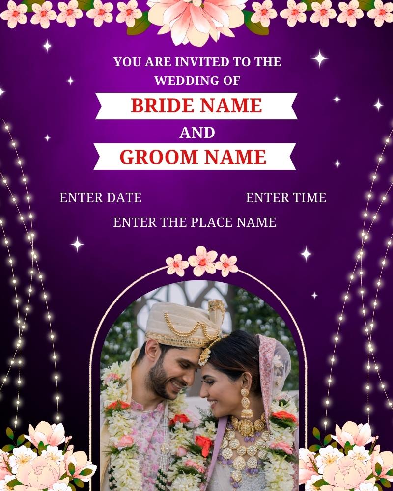 Wedding Invitation Card with Bride and Groom Name and Photo