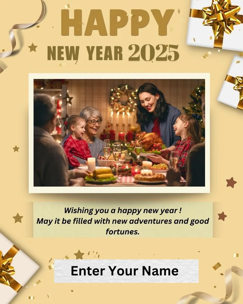 Latest New Year wishes card with photo and name 2025